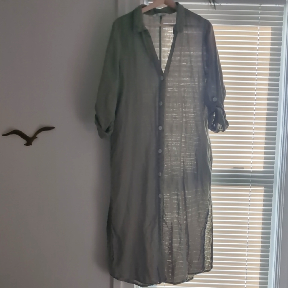 Long Linen Zara Sage Green Medium Duster